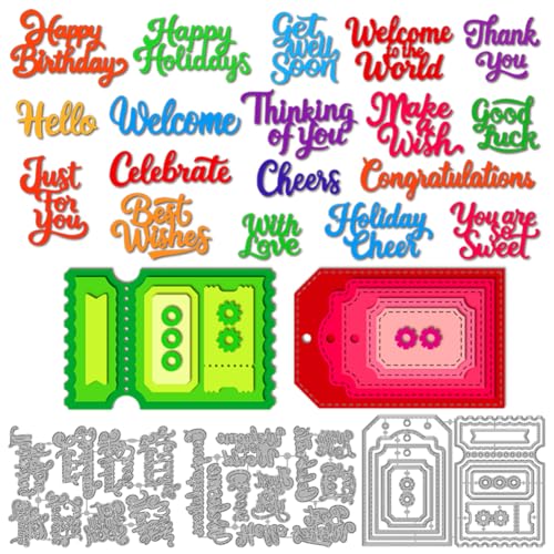MAYJOYDIY Segenswort Etiketten Metall Stanzformen Ticketrahmen Stanzungen Grußwörter Prägevorlage Glückwünsche Karbonstahl Schablonen Für Karten Scrapbooking Alben Handgemachte Geschenke Dekoration von MAYJOYDIY