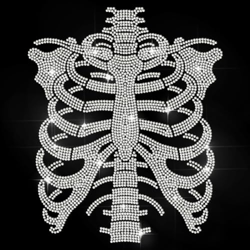 MAYJOYDIY Skelett Strass Aufbügler Hotfix Transfer 29.7x21cm Totenkopf Kristall DIY Patch Brust Skelett Blume Aufkleber Applikation Patch Für T Shirt Jacke Taschen Kleidungsstücke DIY Zubehör von MAYJOYDIY