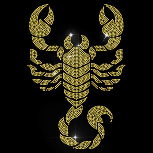 MAYJOYDIY Skorpion Strass Transfer Applikation Thermotransfer-Aufkleber Kristall Patch Fuer Schuhe Taschen Huete Dekoration DIY Handwerk, Goldenes Skorpion-Muster 29.7x21cm von MAYJOYDIY