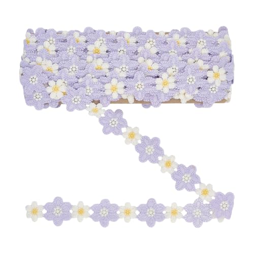 MAYJOYDIY Spitzenband Mit Sonnenblumenmotiv 9.1m Lila Weiß 34mm Floral Bestickt Zum Nähen Spitzenbesatz Bestickt DIY Handgefertigt Patchwork Band Für Hochzeitskleid Haarband Kleidung Dekoration von MAYJOYDIY