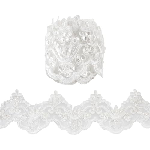 MAYJOYDIY Spitzenbesatz Mit Kleinen Wellenstickereien 2.7m Weiße Perlen 9cm Vintage Spitzenband Mit Blumenmuster Und Gewelltem Rand Funkelndes Band Für Brautkleid Hochzeitsfeier Kostümdekoration MAYJOYDIY Spitzenbesatz Mit Kleinen Wellenstickereien 2.7m Weiße Perlen 9cm Vintage Spitzenband Mit Blumenmuster Und Gewelltem Rand Funkelndes Band Für Brautkleid Hochzeitsfeier Kostümdekoration von MAYJOYDIY
