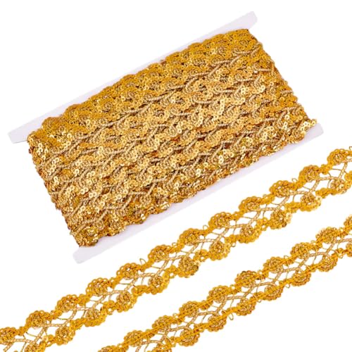 MAYJOYDIY Spitzenborte mit goldenen Pailletten, 2,3 cm, gewelltes Paillettenband, Blumenband, Tausendfüßlerband für Hochzeit, Kostüm, Design, Schmuck, Handwerk und Nähen, 13 m MAYJOYDIY Spitzenborte mit goldenen Pailletten, 2,3 cm, gewelltes Paillettenband, Blumenband, Tausendfüßlerband für Hochzeit, Kostüm, Design, Schmuck, Handwerk und Nähen, 13 m von MAYJOYDIY