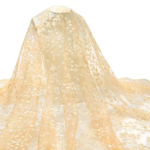 MAYJOYDIY Spitzenstoff mit Blumenzweig, bestickt, 130 cm, Blumenblatt, Polyesster, Netzstoff, Spitzenbesatz, Hochzeitszubehör, Tüll für selbstgemachte Hochzeitskleider, halber Rock, Kleid, Vorhänge, 2 MAYJOYDIY Spitzenstoff mit Blumenzweig, bestickt, 130 cm, Blumenblatt, Polyesster, Netzstoff, Spitzenbesatz, Hochzeitszubehör, Tüll für selbstgemachte Hochzeitskleider, halber Rock, Kleid, Vorhänge, 2 von MAYJOYDIY