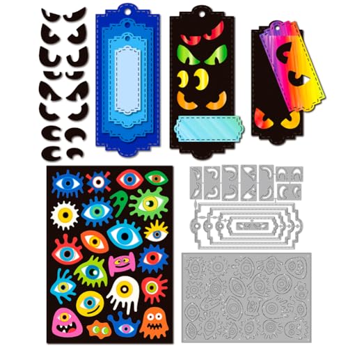 MAYJOYDIY Starrenden Augen Metall Stanzformen Hintergrundplatte Etikettenrahmen Stanzungen Kleine Monster Prägevorlage Schablonen Für Kartengestaltung Scrapbooking Album Handbuch Geschenkdekoration von MAYJOYDIY