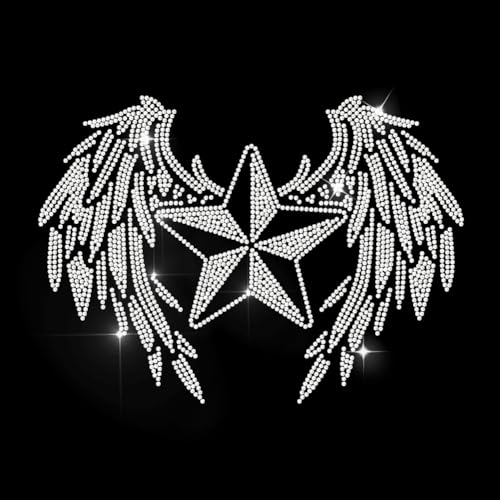 MAYJOYDIY Stern Flügeln Strass Aufbügler Hotfix Transfer Fünfzackige Sterne Federn Reparatur Applikation Gefieder Bling DIY Patch Für T Shirt Jacke Taschen Kleidungsstücke DIY Zubehör von MAYJOYDIY