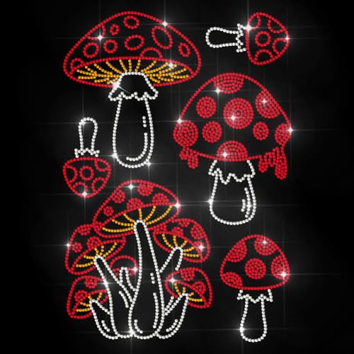 MAYJOYDIY Strass Aufkleber Zum Aufbügeln Mit Cartoon Pilz Giftiger Pilz Hotfix Transferaufkleber Kristallpflanzen Wärmeübertragungspatch Für T Shirts Hüte Jacken Kleidersäcke DIY Dekoration von MAYJOYDIY