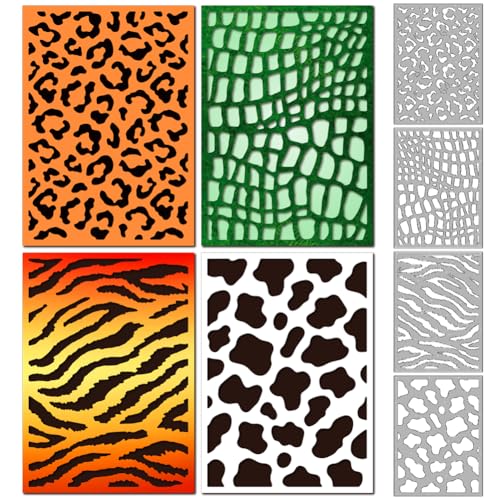 MAYJOYDIY Tiertexturen Metall Stanzformen Tiger Leopardenfell Stanzformen Kuh Krokodilleder Prägeschablonen Scrapbooking Werkzeug Für DIY Scrapbooking Basteln Kartenherstellung Album Geschenk Dekor von MAYJOYDIY