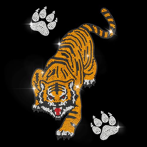 MAYJOYDIY Tiger Hotfix Strass Aufbügeln Wildtier Thermotransfer Aufkleber Tigerpfotenschwanz Strass Hotfix Transferaufkleber Wildlife Bling Applikation Für Hemden Taschen Hüte Jacken Jeans von MAYJOYDIY
