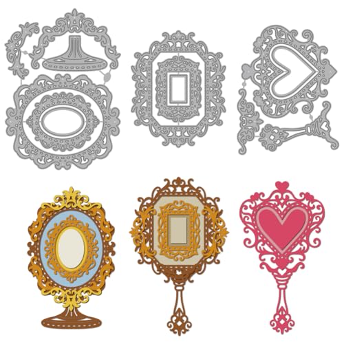 MAYJOYDIY Viktorianischen Stil Stanzschablone Spiegel Ovale Herz Metall Stanzformen Vorlagenbasis Blumenmuster Prägung Schablonen Für Kartengestaltung DIY Scrapbooking Album Geschenk von MAYJOYDIY