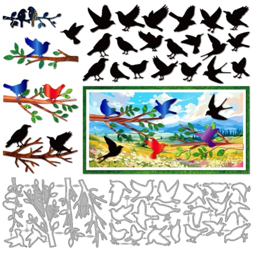 MAYJOYDIY Vogelzweigen Tier Stanzformen Naturmotiv Metall Stanzschablone Baumblätter Taubenprägung Karbonstahl Schablonen Metallvorlage Für Die Kartengestaltung Scrapbooking Albumdekoration von MAYJOYDIY