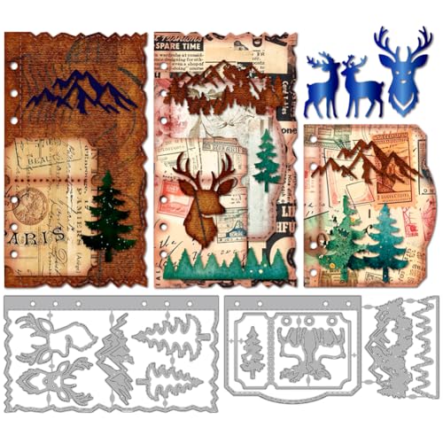 MAYJOYDIY Wald Hirsch Metall Stanzformen Bergmotiv Baum Natur Stanzungen Planungsseite Prägevorlage Wildtier Karbonstahl Schablonen Für Kartengestaltung Scrapbooking Album Handbuch Geschenkdekoration von MAYJOYDIY
