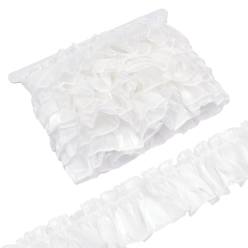 MAYJOYDIY Weißes Satin-Rüschenband, 6,4 cm - 6,4 cm, Organza-Spitzenbänder, Nähen, Tüll, Stoffbesatz und Verzierungen für Bastelarbeiten, Kleid, Stoff, Hochzeitsgeschenk, Heimdekoration, 4,5 m MAYJOYDIY Weißes Satin-Rüschenband, 6,4 cm - 6,4 cm, Organza-Spitzenbänder, Nähen, Tüll, Stoffbesatz und Verzierungen für Bastelarbeiten, Kleid, Stoff, Hochzeitsgeschenk, Heimdekoration, 4,5 m von MAYJOYDIY