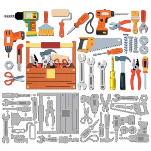 MAYJOYDIY Werkzeugkasten Metall Stanzformen Zange Elektrische Bohrmaschine Stanzschablonen Schrauben Pinsel Prägevorlage Scrapbooking Werkzeug Für DIY Bastelkarten Album Festliche Geschenkdekorationen MAYJOYDIY Werkzeugkasten Metall Stanzformen Zange Elektrische Bohrmaschine Stanzschablonen Schrauben Pinsel Prägevorlage Scrapbooking Werkzeug Für DIY Bastelkarten Album Festliche Geschenkdekorationen von MAYJOYDIY