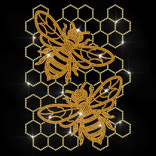 MAYJOYDIY Zwei Bienen Hotfix Strass Aufbügeln Gelbe Waben Hotfix Transfer Aufkleber Süßer Bienenstock Wärmeübertragungs Patch Bling Applikation Für T Shirt Mütze Jacke Kleidersack DIY Dekoration von MAYJOYDIY