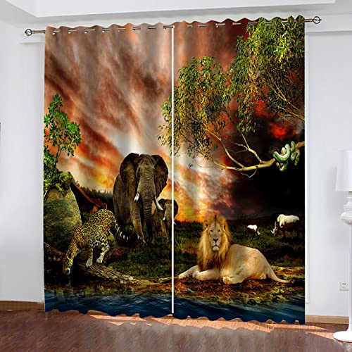 Blickdichte Vorhänge Mit Motiv 3D Afrikanische Grasland-Tiere Kinder Gardinen Blickdicht Ösen Gardine Thermo 264x214 cm Schlafzimmer Kinderzimmer Vorhänge Dekoratives Muster, Verdunklungsvorhänge Blickdichte Vorhänge Mit Motiv 3D Afrikanische Grasland-Tiere Kinder Gardinen Blickdicht Ösen Gardine Thermo 264x214 cm Schlafzimmer Kinderzimmer Vorhänge Dekoratives Muster, Verdunklungsvorhänge von MAYNUO