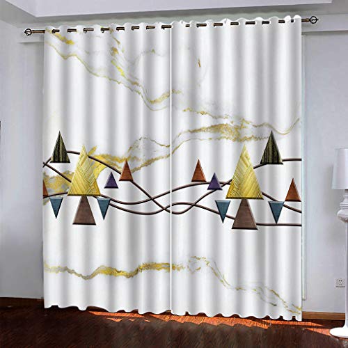 Lichtundurchlässige Vorhänge Mit Ösen Für Schlafzimmer Kinderzimmer Geräuschreduzierung 2Er Set 3D Goldenes Dreieck Muster Blickdichte Gardinen 250x200 cm Verdunkelungsvorhang, Thermovorhang von MAYNUO