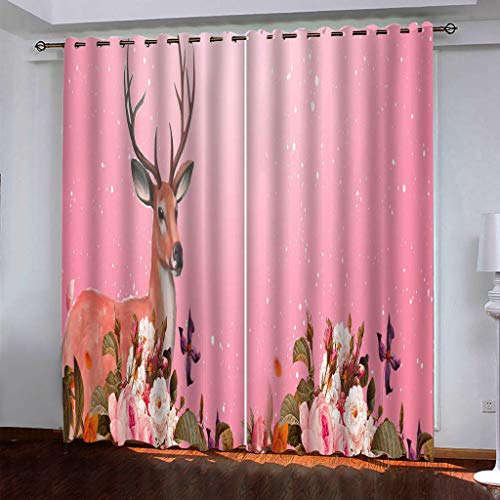 MAYNUO Verdunklungsvorhänge 3D Rosa Blumen Elch Gardinen Mit Ösen Blickdichte Vorhänge Für Schlafzimmer Wohnzimmer 200x160 cm Vorhang Kinderzimmer Junge, 2Er Set Gardinen Mit Ösen, Abdunkelnde MAYNUO Verdunklungsvorhänge 3D Rosa Blumen Elch Gardinen Mit Ösen Blickdichte Vorhänge Für Schlafzimmer Wohnzimmer 200x160 cm Vorhang Kinderzimmer Junge, 2Er Set Gardinen Mit Ösen, Abdunkelnde von MAYNUO