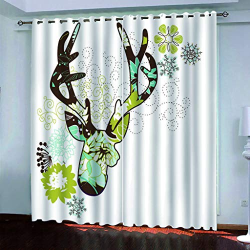 MAYNUO Verdunklungsvorhänge Kinderzimmer 3D Abstrakte Elchgeweihe Vorhang Blickdicht Gardinen Mädchen 140x160 cm Vorhänge Für Schlafzimmer Wohnzimmer, Verdunkelung Mit Ösen von MAYNUO