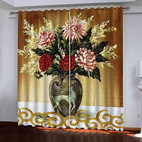 MAYNUO Verdunklungsvorhänge Kinderzimmer 3D Retro-Abstrakte Vase Vorhang Blickdicht Gardinen Mädchen 140x160 cm Vorhänge Für Schlafzimmer Wohnzimmer, Verdunkelung Mit Ösen von MAYNUO