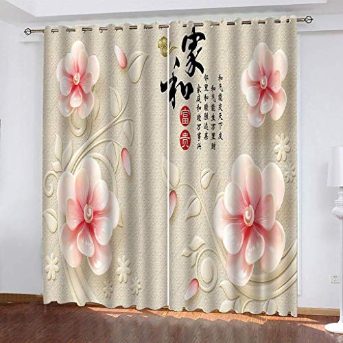 MAYNUO Verdunklungsvorhänge Kinderzimmer 3D Rosa Blüten Vorhang Blickdicht Gardinen Mädchen 140x160 cm Vorhänge Für Schlafzimmer Wohnzimmer, Verdunkelung Mit Ösen von MAYNUO