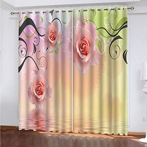 MAYNUO Verdunklungsvorhänge Kinderzimmer 3D Rosa Rosenranken Vorhang Blickdicht Gardinen Mädchen 140x160 cm Vorhänge Für Schlafzimmer Wohnzimmer, Verdunkelung Mit Ösen von MAYNUO