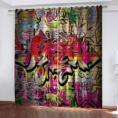 MAYNUO Verdunklungsvorhänge Kinderzimmer 3D Straßen-Graffiti-Kunst Vorhang Kinderzimmer Blickdicht Gardinen Mädchen 140x160 cm Vorhänge Für Schlafzimmer Wohnzimmer, Verdunkelung Vorhänge Mit Ösen von MAYNUO