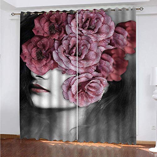 Verdunklungsvorhänge 3D Rotes Rosenporträt Einer Frau Gardinen Mit Ösen Blickdichte Vorhänge Für Schlafzimmer Wohnzimmer 200x160 Cm Vorhang Kinderzimmer Junge, 2Er Set Gardinen Mit Ösen, Abdunkelnde Verdunklungsvorhänge 3D Rotes Rosenporträt Einer Frau Gardinen Mit Ösen Blickdichte Vorhänge Für Schlafzimmer Wohnzimmer 200x160 Cm Vorhang Kinderzimmer Junge, 2Er Set Gardinen Mit Ösen, Abdunkelnde von MAYNUO