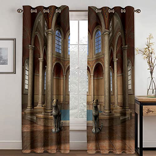 Verdunklungsvorhänge Kinderzimmer 3D Vintage Gebäude Tier Gepard Vorhang Kinderzimmer Blickdicht Gardinen Mädchen 140x160 Cm Vorhänge Für Schlafzimmer Wohnzimmer, Verdunkelung Vorhänge Mit Ösen von MAYNUO
