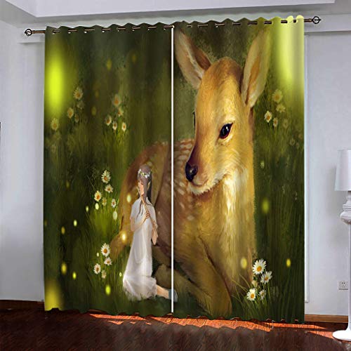 Vorhänge Mit Ösen Für Schlafzimmer Kinderzimmer Geräuschreduzierung 3D Blumen Und Cartoon-Mädchen Elche Muster Wohnzimmer 2 Stücke 180x250 cm Blickdichte Gardinen, Verdunkelungsvorhang Vorhänge Mit Ösen Für Schlafzimmer Kinderzimmer Geräuschreduzierung 3D Blumen Und Cartoon-Mädchen Elche Muster Wohnzimmer 2 Stücke 180x250 cm Blickdichte Gardinen, Verdunkelungsvorhang von MAYNUO
