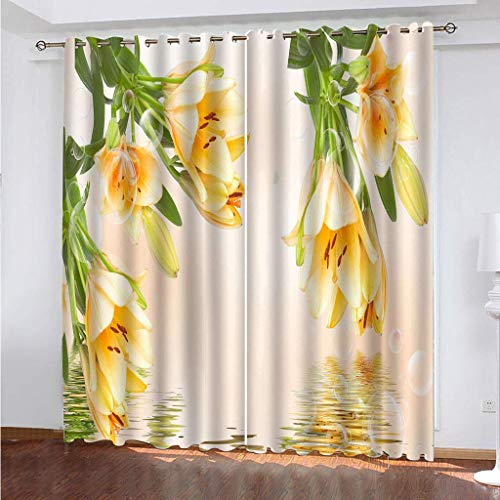Vorhänge Schlafzimmer 3D Gelbe Lilie Blüten Verdunkelung 200x200 cm Gardinen Blickdichte Ösen Thermo Vorhang, Mit Muster Für Fenster Wohnzimmer Vorhänge Schlafzimmer 3D Gelbe Lilie Blüten Verdunkelung 200x200 cm Gardinen Blickdichte Ösen Thermo Vorhang, Mit Muster Für Fenster Wohnzimmer von MAYNUO