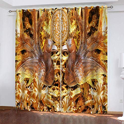 Vorhänge Schlafzimmer 3D Relief Goldene Blüten Vögel Verdunkelung 200x200 cm Gardinen Blickdichte Ösen Thermo Vorhang, Mit Muster Für Fenster Wohnzimmer von MAYNUO