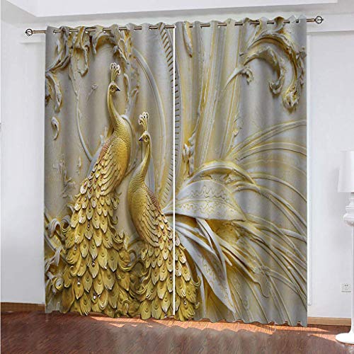 Vorhänge Schlafzimmer 3D Relief Goldene Pfauen Verdunkelung 200x200 cm Gardinen Blickdichte Ösen Thermo Vorhang, Mit Muster Für Fenster Wohnzimmer Vorhänge Schlafzimmer 3D Relief Goldene Pfauen Verdunkelung 200x200 cm Gardinen Blickdichte Ösen Thermo Vorhang, Mit Muster Für Fenster Wohnzimmer von MAYNUO