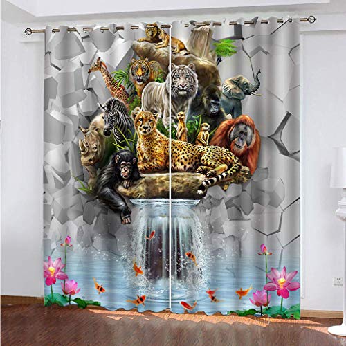 Vorhänge Schlafzimmer 3D Tiere Wie Tiger Und Leoparden Blackout Curtain Verdunkelung 200x200 cm Gardinen Blickdichte Ösen Thermo Vorhang, Mit Muster Für Fenster Wohnzimmer von MAYNUO