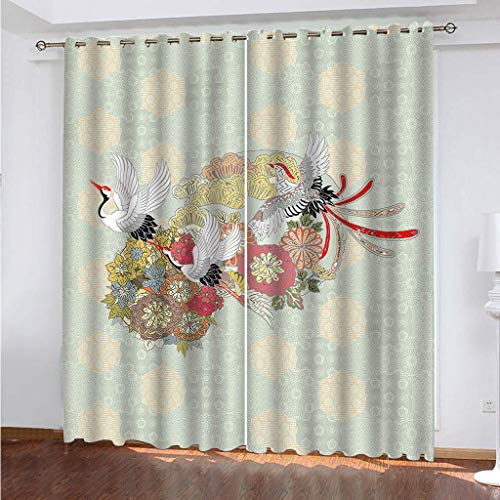 Vorhänge Wohnzimmer Blickdicht Gardinen 3D Blumen Und Weiße Kraniche Druck Super Weich Schallisoliert Thermovorhänge 264x240Cm Druck Muster Für Schlafzimmer Kinderzimmer Vorhänge Wohnzimmer Blickdicht Gardinen 3D Blumen Und Weiße Kraniche Druck Super Weich Schallisoliert Thermovorhänge 264x240Cm Druck Muster Für Schlafzimmer Kinderzimmer von MAYNUO
