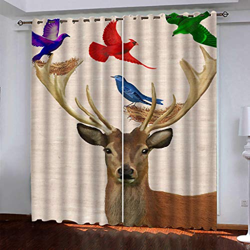 Vorhänge Wohnzimmer Blickdicht Gardinen 3D Roter Kleiner Vogel Und Elch Super Weich Schallisoliert Thermovorhänge 264x240Cm Druck Muster Für Schlafzimmer Kinderzimmer Vorhänge Wohnzimmer Blickdicht Gardinen 3D Roter Kleiner Vogel Und Elch Super Weich Schallisoliert Thermovorhänge 264x240Cm Druck Muster Für Schlafzimmer Kinderzimmer von MAYNUO