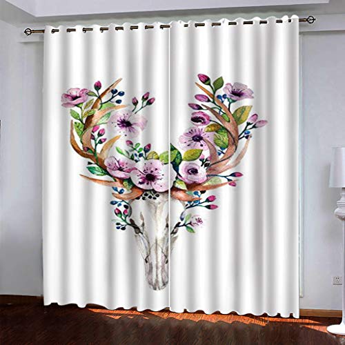 Vorhänge Wohnzimmer Gardinen 3D Blumen-Elch-Skelett Verdunklungsvorhänge Ösen, Muster 2Er Set 234x230 cm Blickdichte, Ösenvorhang 2Er Set, Schlafzimmer, Verdunkelung Vorhänge Wohnzimmer Gardinen 3D Blumen-Elch-Skelett Verdunklungsvorhänge Ösen, Muster 2Er Set 234x230 cm Blickdichte, Ösenvorhang 2Er Set, Schlafzimmer, Verdunkelung von MAYNUO