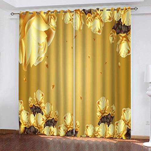 Vorhänge Wohnzimmer Gardinen 3D Gelbe Rosenblüten Verdunklungsvorhänge Ösen, Muster 2Er Set 234x230 cm Blickdichte, Ösenvorhang 2Er Set, Schlafzimmer, Verdunkelung Vorhänge Wohnzimmer Gardinen 3D Gelbe Rosenblüten Verdunklungsvorhänge Ösen, Muster 2Er Set 234x230 cm Blickdichte, Ösenvorhang 2Er Set, Schlafzimmer, Verdunkelung von MAYNUO