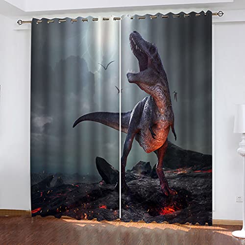 Vorhänge Wohnzimmer Gardinen 3D Rotes Magma Und Dinosaurier Verdunklungsvorhänge Ösen, Muster 2Er Set 234x230 cm Blickdichte, Ösenvorhang 2Er Set, Schlafzimmer, Verdunkelung Vorhänge Wohnzimmer Gardinen 3D Rotes Magma Und Dinosaurier Verdunklungsvorhänge Ösen, Muster 2Er Set 234x230 cm Blickdichte, Ösenvorhang 2Er Set, Schlafzimmer, Verdunkelung von MAYNUO