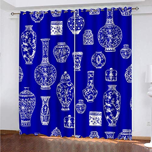 Vorhänge Wohnzimmer Gardinen 3D Vase Mit Blauem Druck Verdunklungsvorhänge Ösen, Muster 2Er Set 234x230 cm Blickdichte, Ösenvorhang 2Er Set, Schlafzimmer, Verdunkelung Vorhänge Wohnzimmer Gardinen 3D Vase Mit Blauem Druck Verdunklungsvorhänge Ösen, Muster 2Er Set 234x230 cm Blickdichte, Ösenvorhang 2Er Set, Schlafzimmer, Verdunkelung von MAYNUO