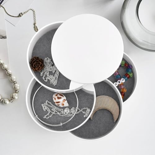 MAYOKIAAR Drehbare Schmuckaufbewahrung, Schmuckkästen,360 drehbarer Make-up-Pinselhalter, Mit Deckel Großes, Schmuckschatulle Groß Schmuck Organizer für Ringe Ohrringe Armbänder Halsketten (Weiß) von MAYOKIAAR