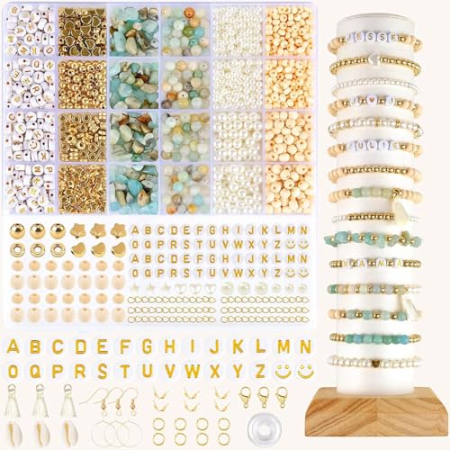 MAYOKIAAR Natürliche Perlen Edelstein Perlen Kit, Naturstein Perlen mit Holzperlen,Geeignet für DIY Mode Perlenarmbänder Herstellung Kits, Partys, Weihnachten von MAYOKIAAR