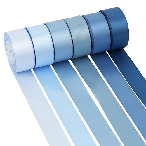 Mayreel Dusty Blue Satinband 2,5 cm blaues Band für Geschenkverpackungen, Basteln, Hochzeit, Brautparty, Dekorationen, 6 Rollen Sortiment, 9,1 m pro Farbe, insgesamt 60 m von MAYREEL