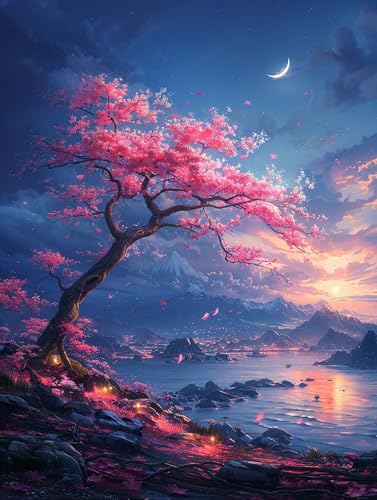 5D Diamond Painting Baum, Diamond Painting Erwachsene Mond, DIY Basteln Erwachsene, Full Diamant Kunst Malerei Stickerei Kreuzstich Set, Zimmer Deko und Wanddekor, Als Geschenke 50x65cm Z-3297 von MAYUPEOU
