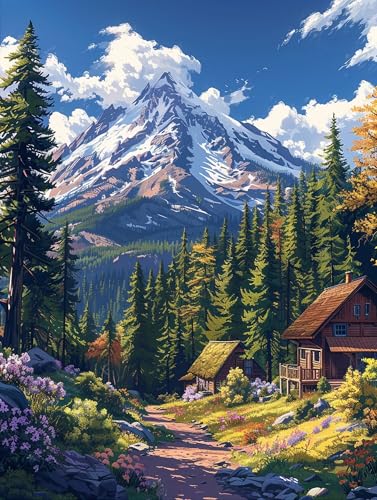 5D Diamond Painting Berg, Diamond Painting Erwachsene HäUser, DIY Basteln Erwachsene, Full Diamant Kunst Malerei Stickerei Kreuzstich Set, Zimmer Deko und Wanddekor, Als Geschenke 50x65cm X-1952 von MAYUPEOU