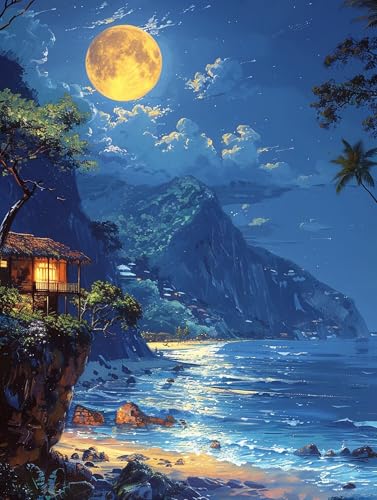 5D Diamond Painting Berg, Diamond Painting Erwachsene Mond, DIY Basteln Erwachsene, Full Diamant Kunst Malerei Stickerei Kreuzstich Set, Zimmer Deko und Wanddekor, Als Geschenke 60X80cm 9-4594 von MAYUPEOU