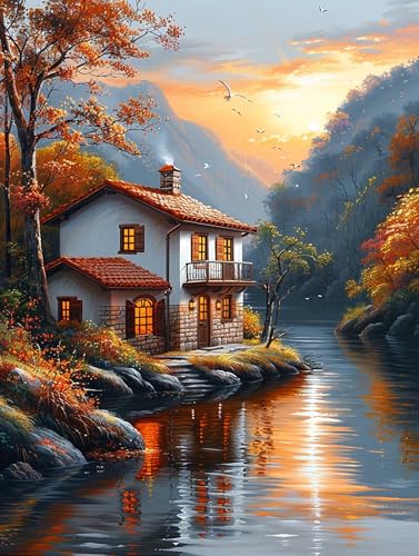 5D Diamond Painting HäUser, Diamond Painting Erwachsene Rivers, DIY Basteln Erwachsene, Full Diamant Kunst Malerei Stickerei Kreuzstich Set, Zimmer Deko und Wanddekor, Als Geschenke 30x40cm 2-7342 von MAYUPEOU