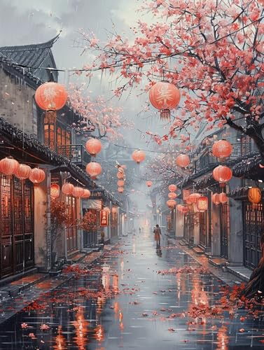 5D Diamond Painting Japanische StraßEn, Diamond Painting Erwachsene Baum, DIY Basteln Erwachsene, Full Diamant Kunst Malerei Stickerei Kreuzstich Set, für Zimmer Deko und Wanddekor 60X70cm 6-9902 von MAYUPEOU