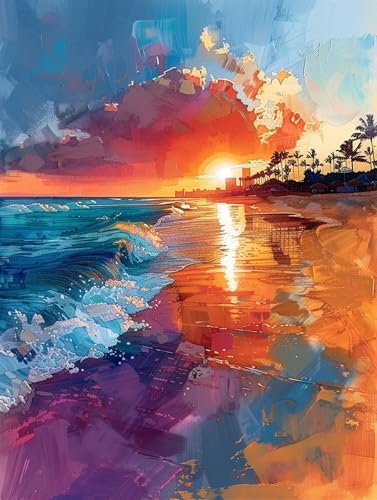 5D Diamond Painting Strand, Diamond Painting Erwachsene Sonnenuntergang, DIY Basteln Erwachsene, Full Diamant Kunst Malerei Stickerei Kreuzstich Set, für Zimmer Deko und Wanddekor 90x120cm 3-5206 von MAYUPEOU