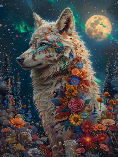 5D Diamond Painting Wolf, Diamond Painting Erwachsene Mond, DIY Basteln Erwachsene, Full Diamant Kunst Malerei Stickerei Kreuzstich Set, Zimmer Deko und Wanddekor, Als Geschenke 40X50cm Q-1170 von MAYUPEOU