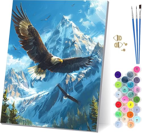 Adler Malen Nach Zahlen Erwachsene Mit Rahmen, Malen Nach Zahlen Berg, DIY Set Erwachsene Mit 3 Pinseln und Acrylfarbe, Paint by Numbers für Deko Wohnzimmer, Geschenke für Frauen 70x95cm E-9666 von MAYUPEOU